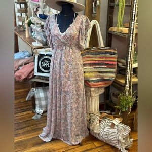 Floral and Flowy Maci Wrap Dress By Peach Love California NWT